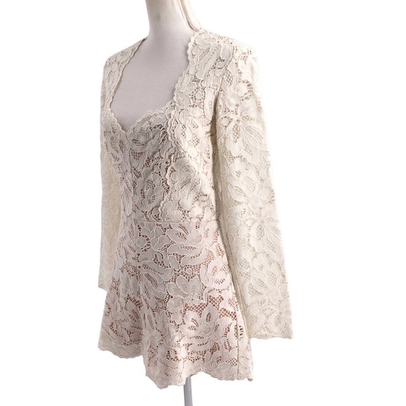 🚨Alexis Size Large Manolo Romper Long Sleeve Ivory Lace Bridal Bride-to-Be - Picture 5 of 10